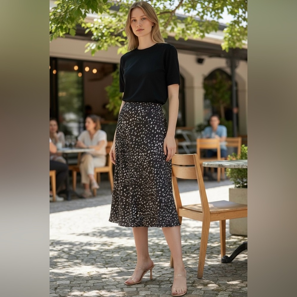 Better Be Black Polka Dot Midi Skirt
